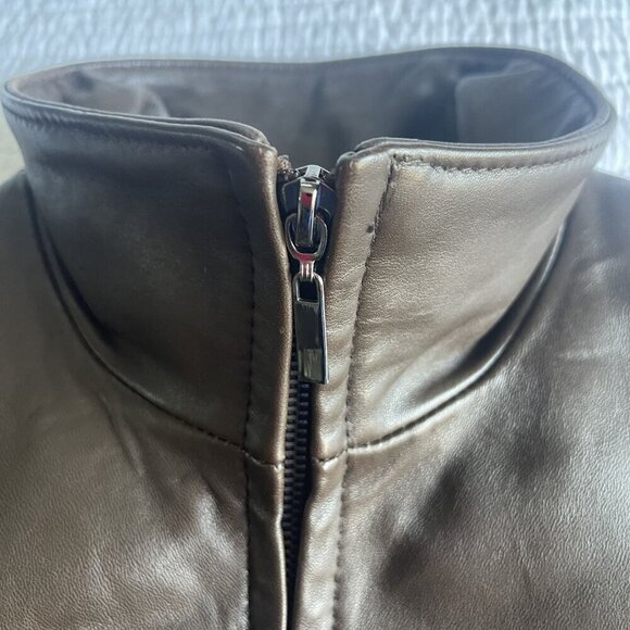 Portrait Petite Medium Brown Leather Jacket Zip Front Lined Pockets NEW Office - Picture 5 of 11